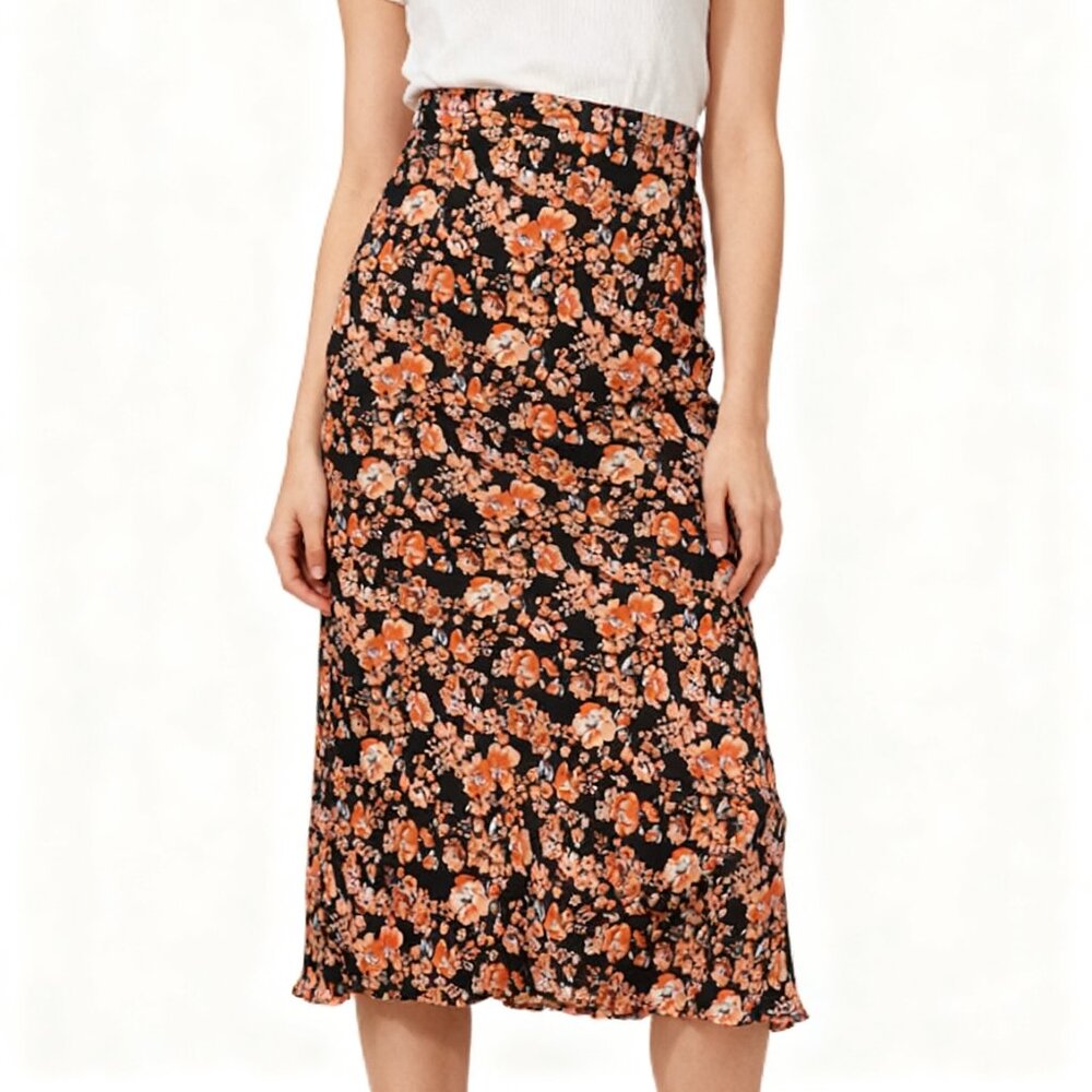 Baum und Pferdgarten Sanne Floral Midi Skirt Black Orange | Never Worn Like New